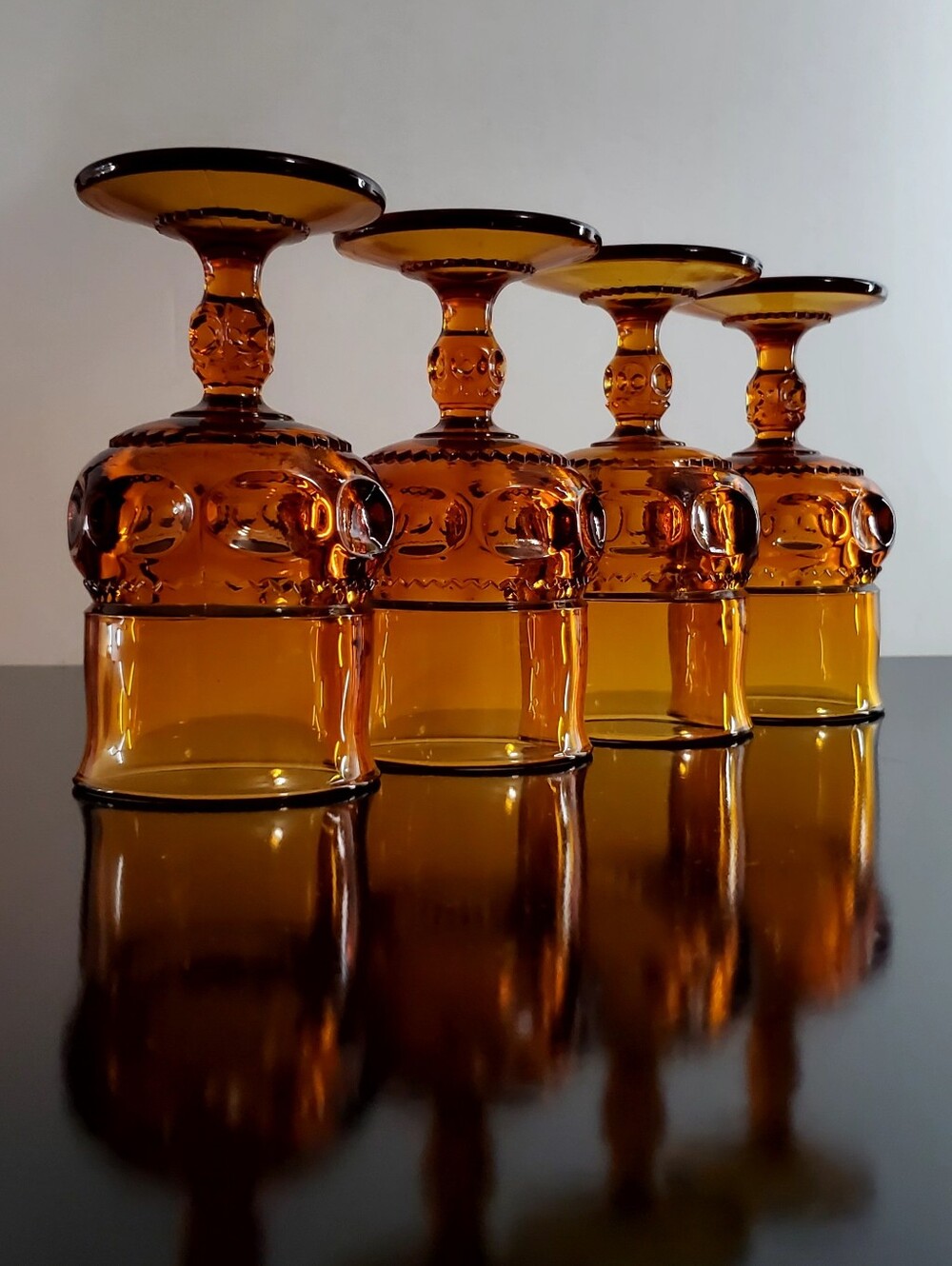 (4) Kings Crown Color Crown Amber (Dark) 7oz Goblets Colony by Indiana Glass - Picture 9 of 16